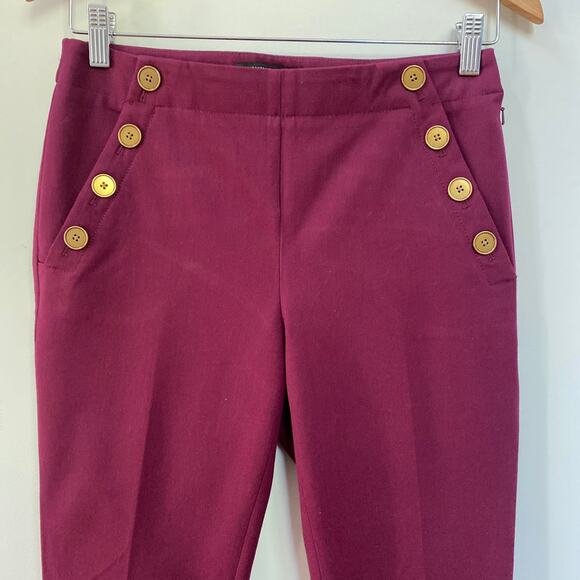 Banana Republic Sloan Size 4 Gold Button Pants Maroon Burgundy Career Preppy - Picture 2 of 5
